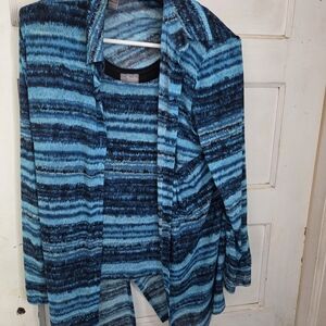 Blue and Black Striped Cardigan and Top Set